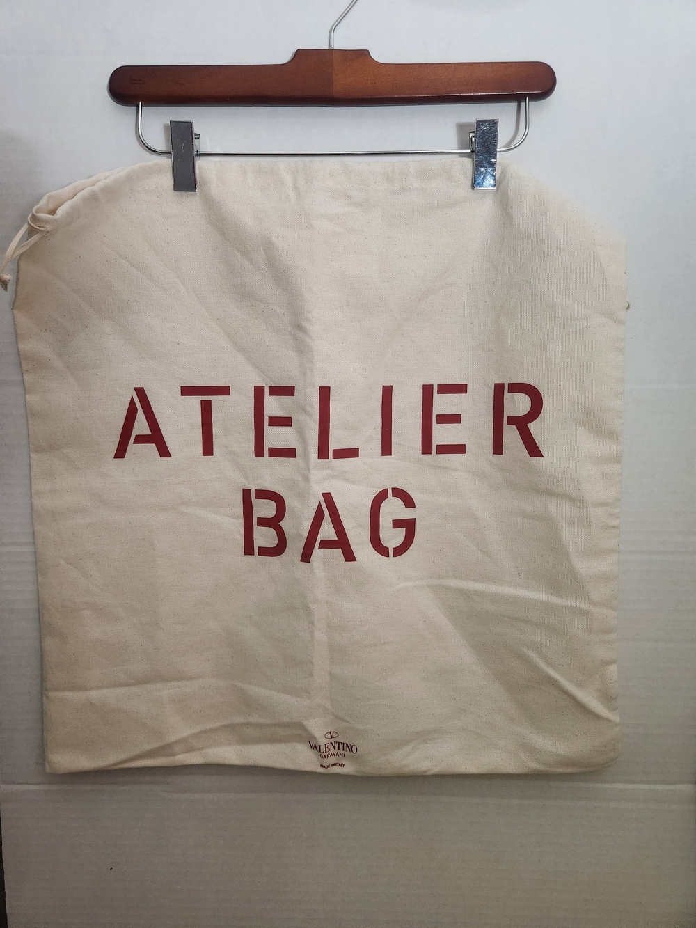 Valentino Atelier Bag Dust Cover in Natural with Red Lettering